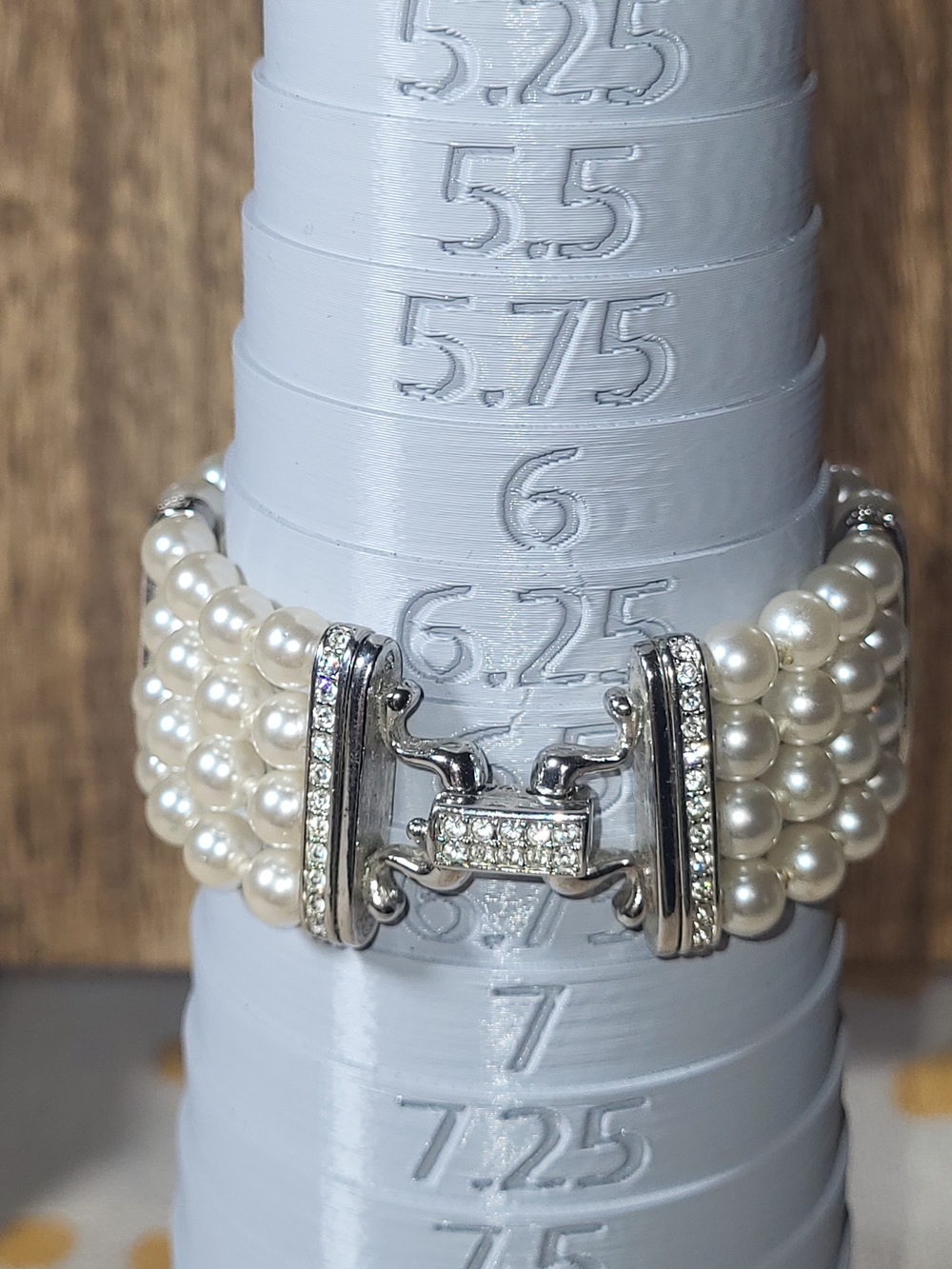 Classic Pearl Multi-Strand Bracelet with Rhinestone Clasp